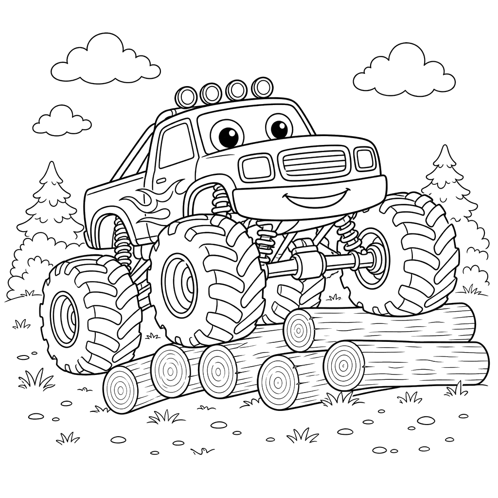 Coloriage Monster Truck sur des Troncs
