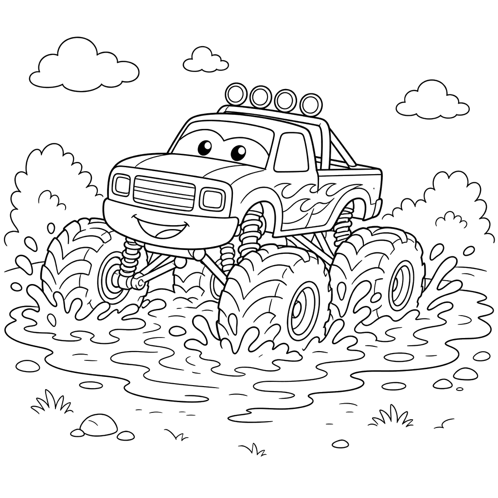 Monster truck dans une flaque