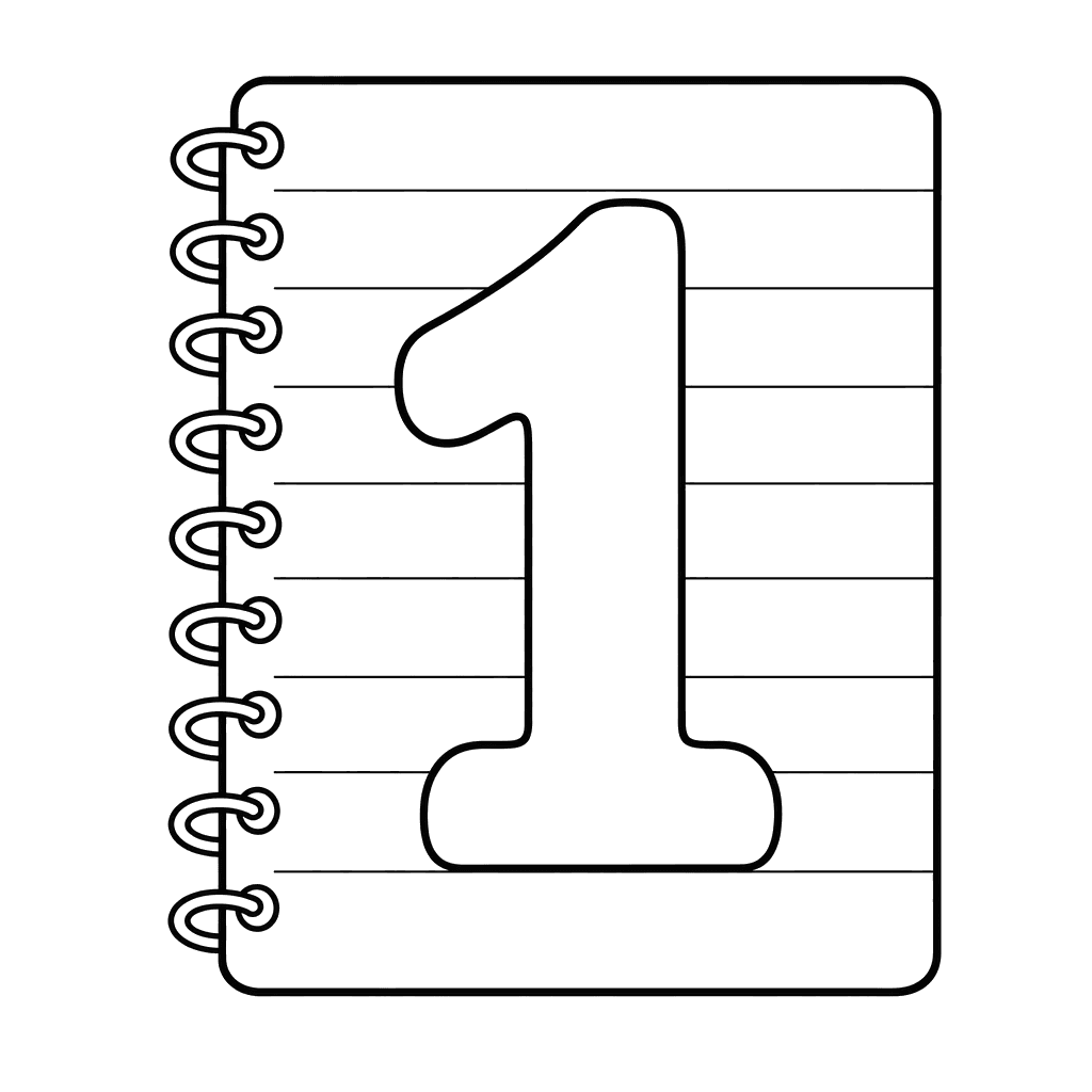 Número 1 no caderno — Página para colorir