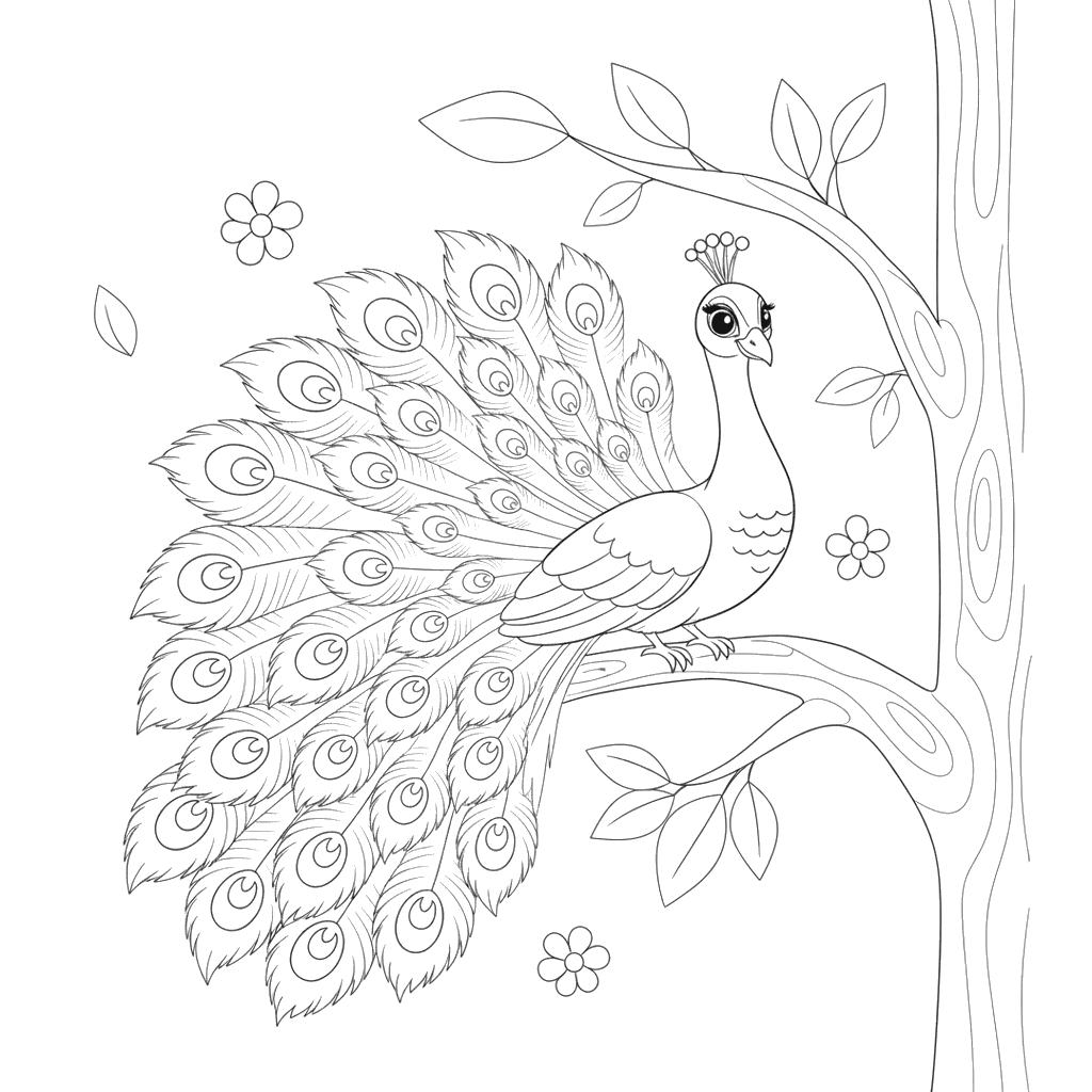 Coloriage Paon sur une Branche