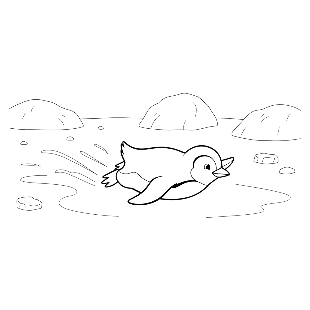 Pinguin rutscht auf dem Eis