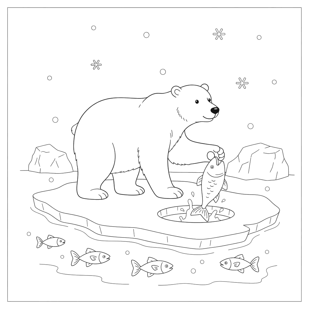 Eisbär beim Fischen Ausmalbild