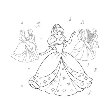 Prinzessin tanzt auf dem Ball Ausmalbild