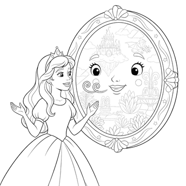 Prinzessin und Zauberspiegel Ausmalbild