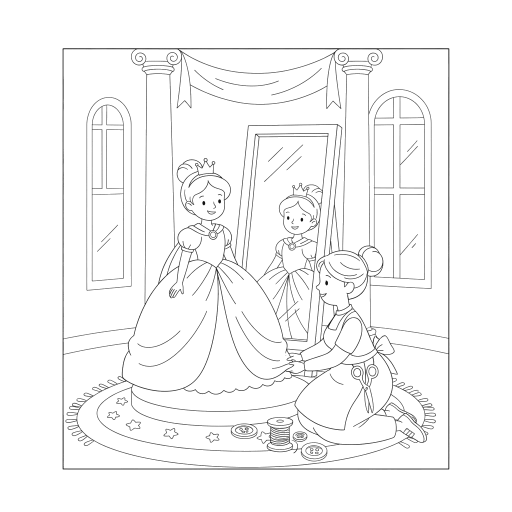 Dibujo para Colorear Princesa Vestido Nuevo