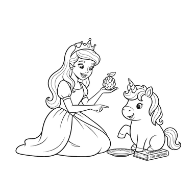 Dibujo para Colorear Princesa Enseña Modales a Unicornio