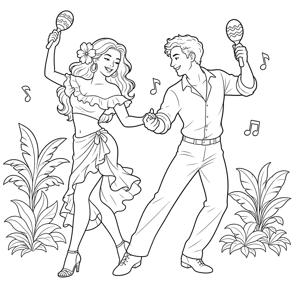 Salsa Dancing Couple Coloring Page
