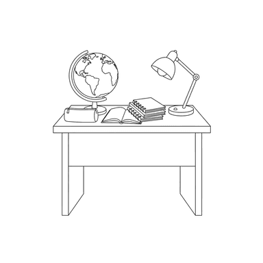 Coloriage: Bureau d'écolier avec Globe et Cahiers