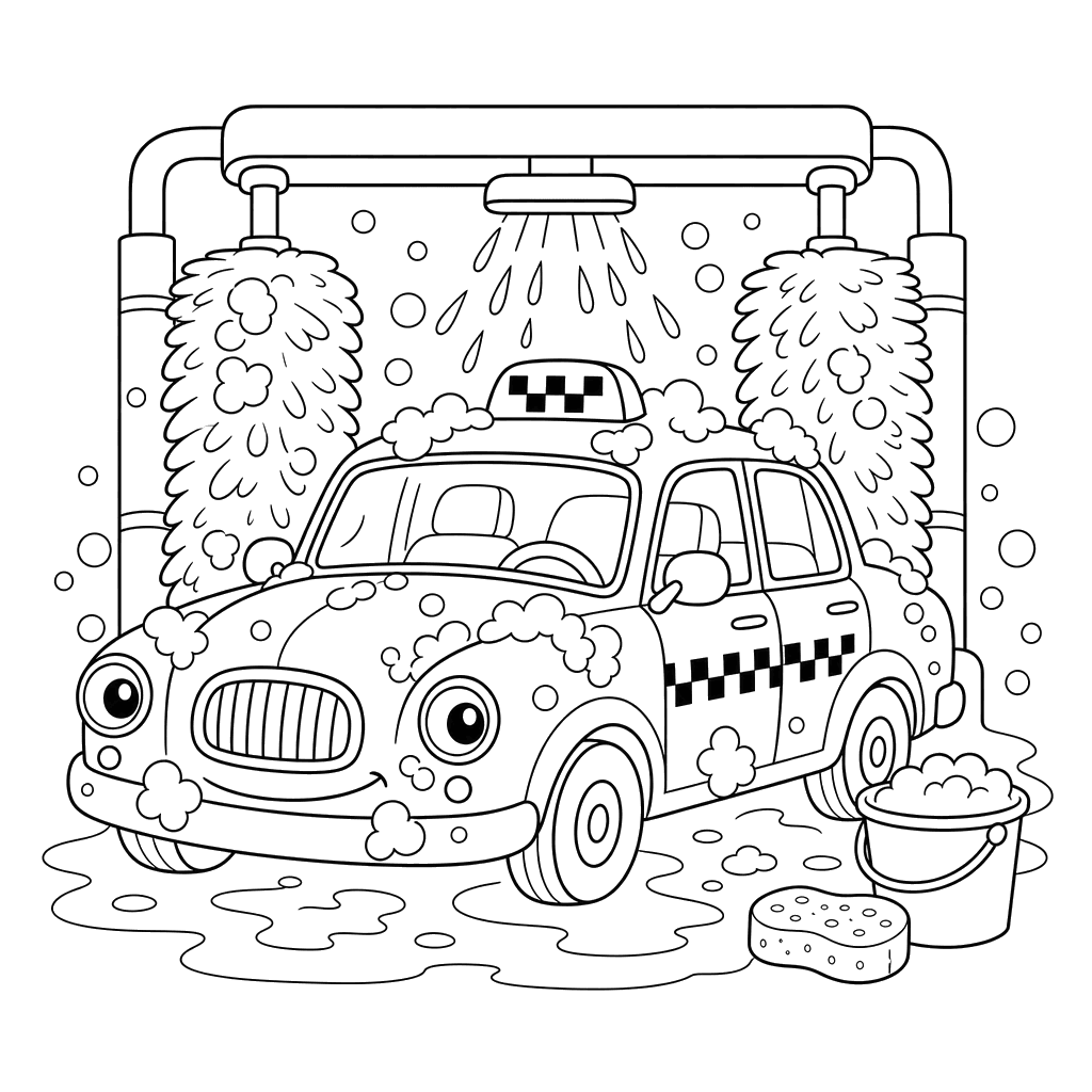 Coloriage Taxi au lavage auto