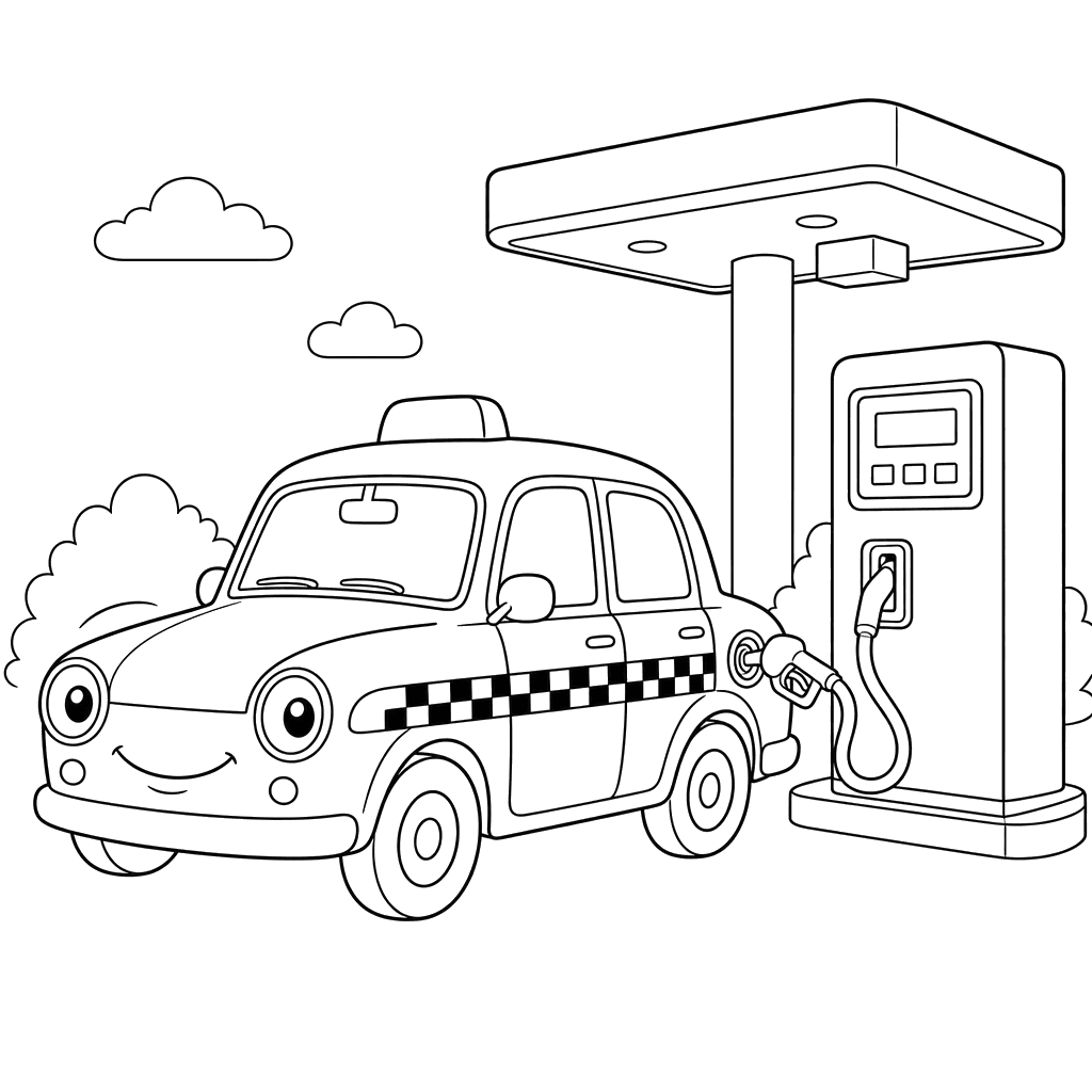 Coloriage Taxi à la Station-Service