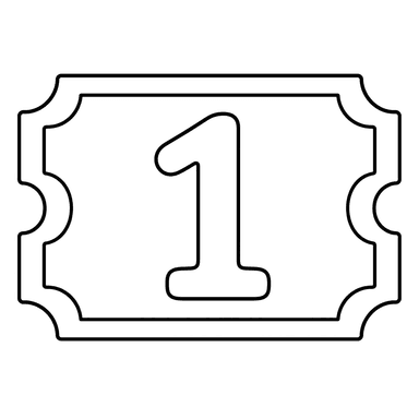 Bilhete com número 1 - página para colorir