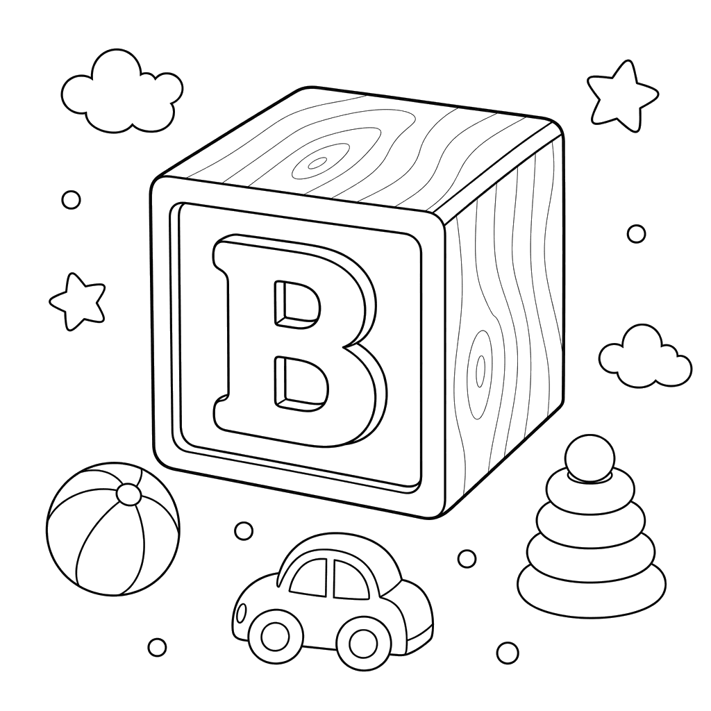 Letter B Wooden Toy Block Coloring Page