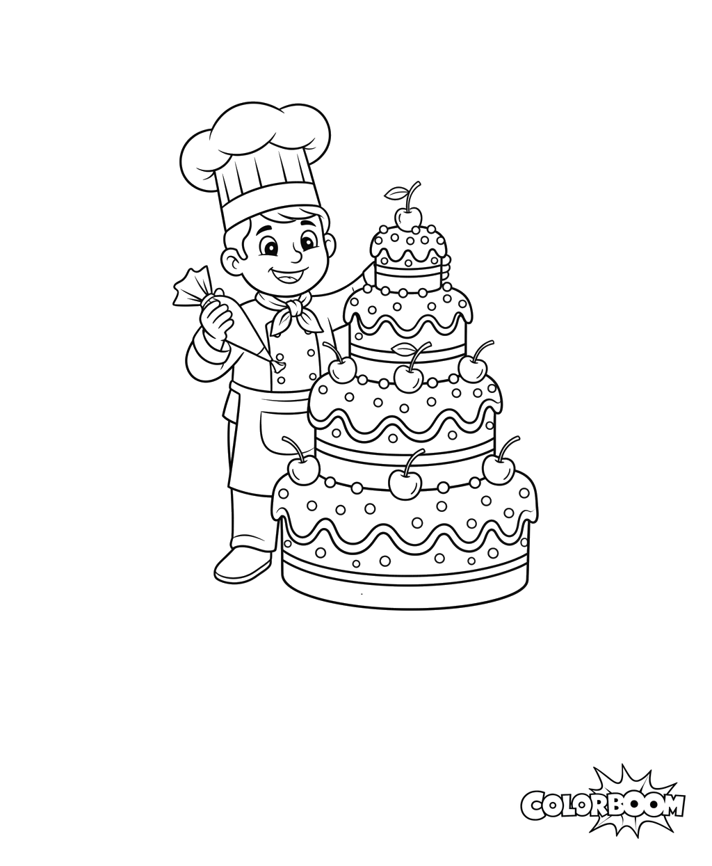 Chef decorando bolo para colorir