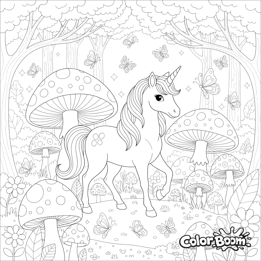 Einhorn im Zauberwald Ausmalbild
