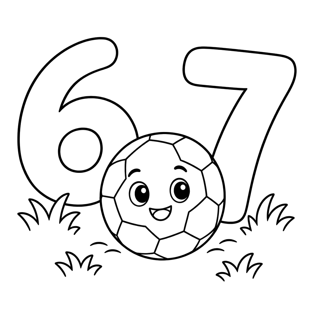 Big Digits Numbers 6 and 7 with a Soccer Ball Coloring Page | ColorBoom