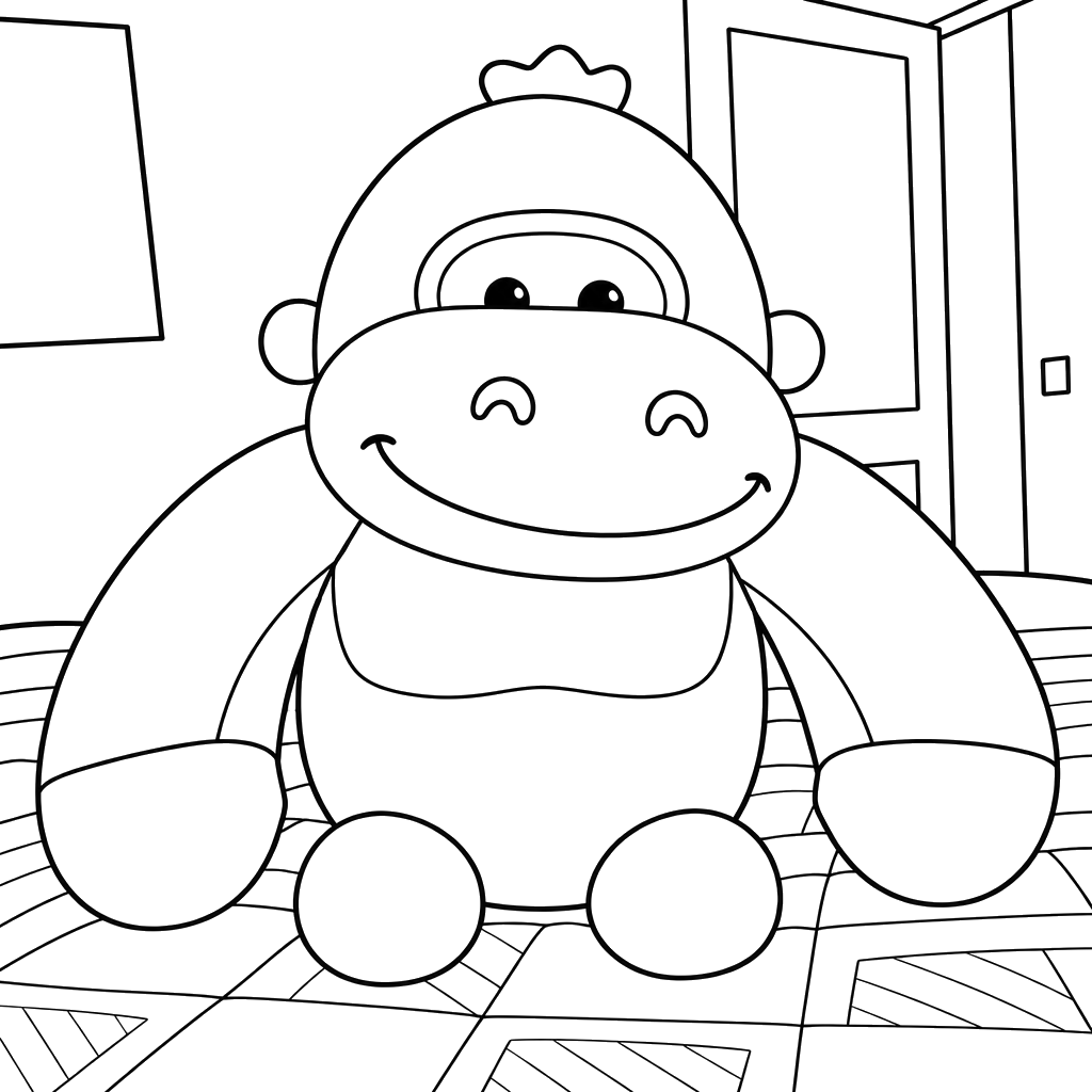 Smiling Monkey Sitting Indoors Coloring Page | ColorBoom